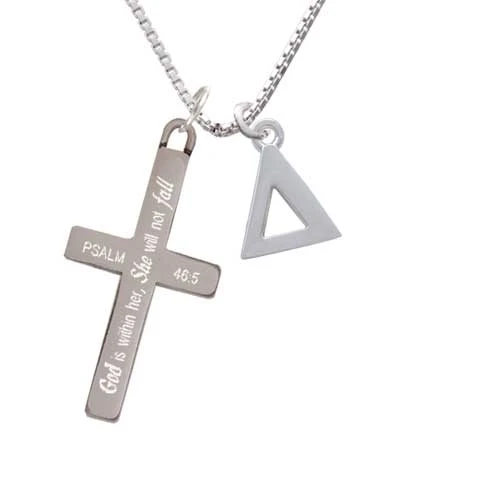 Large Greek Letter - Delta - - She will not Fall - Cross Necklace (1)