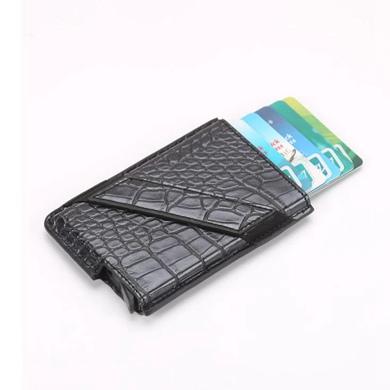 2020 New Aluminum Alligator Leather Rfid Blocking Wallet ID Bank Card Holders Automatic Metal slide Credit Protector Case | Багаж и сумки