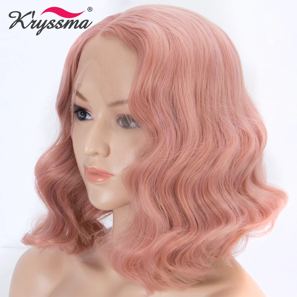 

Peach Pink Wigs for Women Short Bob Synthetic Lace Front Wig Rose Golden Mixed Color Wavy Wig Glueless Heat Resistant Fiber