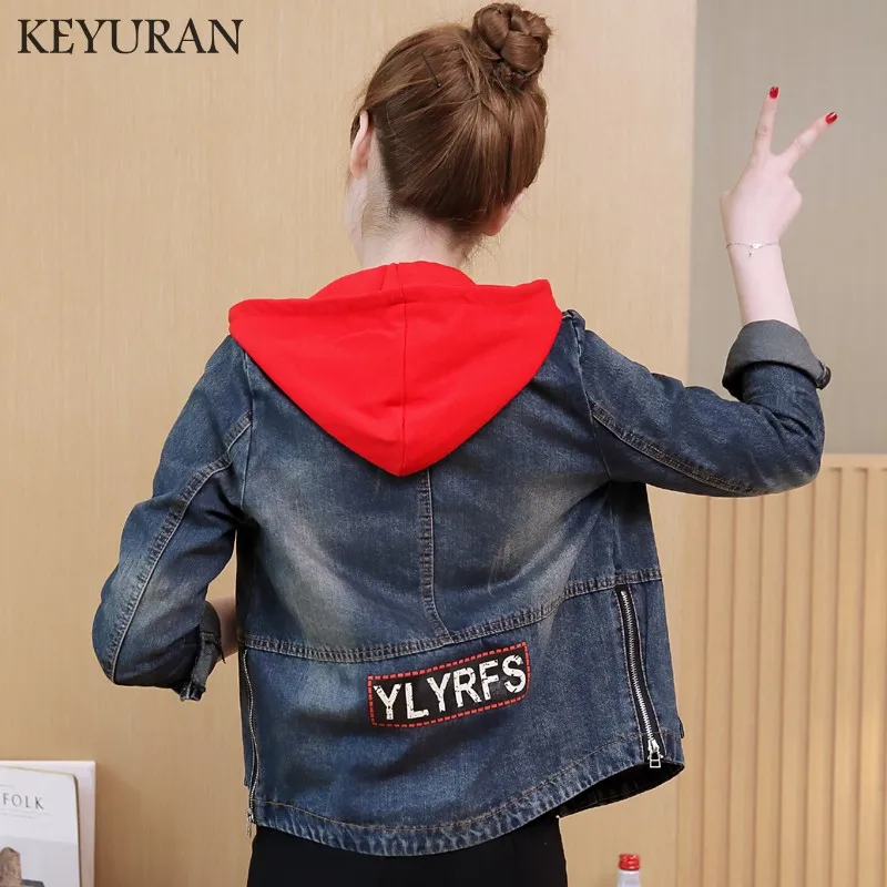 

Jeans Jacket Women Casacos Feminino Plus Size 2XL Vintage Hooded Denim Embroidery Jacket 2019 Women Basic Coats Casual Jackets