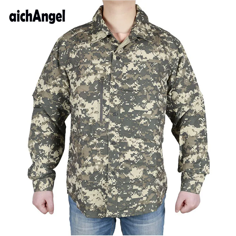 Men Tactical Detachable Sleeve Camouflage Quick Drying Shirt Male