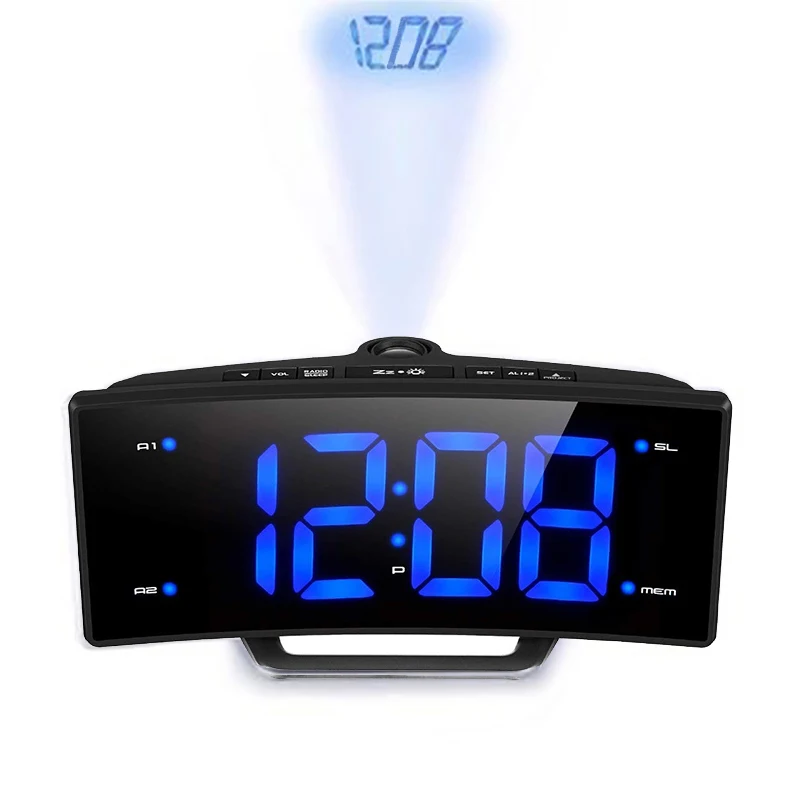 Зеркальный FM радио будильник светодиодный цифровой электронный настольный проектор часы настольные Nixie проекционный будильник с проекцией времени
