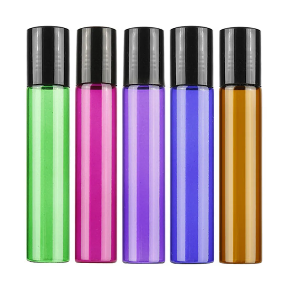 Aihogard 5Pcs 10ml Empty Travel Mini Refillable Bottles Cosmetic Essential Oil Glass Bottles