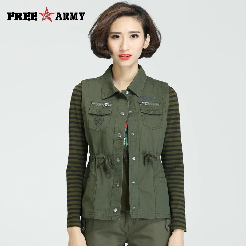 

FREEARMY Brand Autumn Waistcoat For Women Vest Military Style Slim Coats Female Sleeveless Plus Size Vests Outerwear & Coats