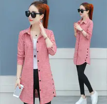 2019 spring autumn light plaid shirt female long sleeve tops new Han Fan loose autumn long shirt blouse   292019