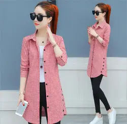 Camisa xadrez leve feminina, blusa de manga longa solta para outono e primavera, 2020