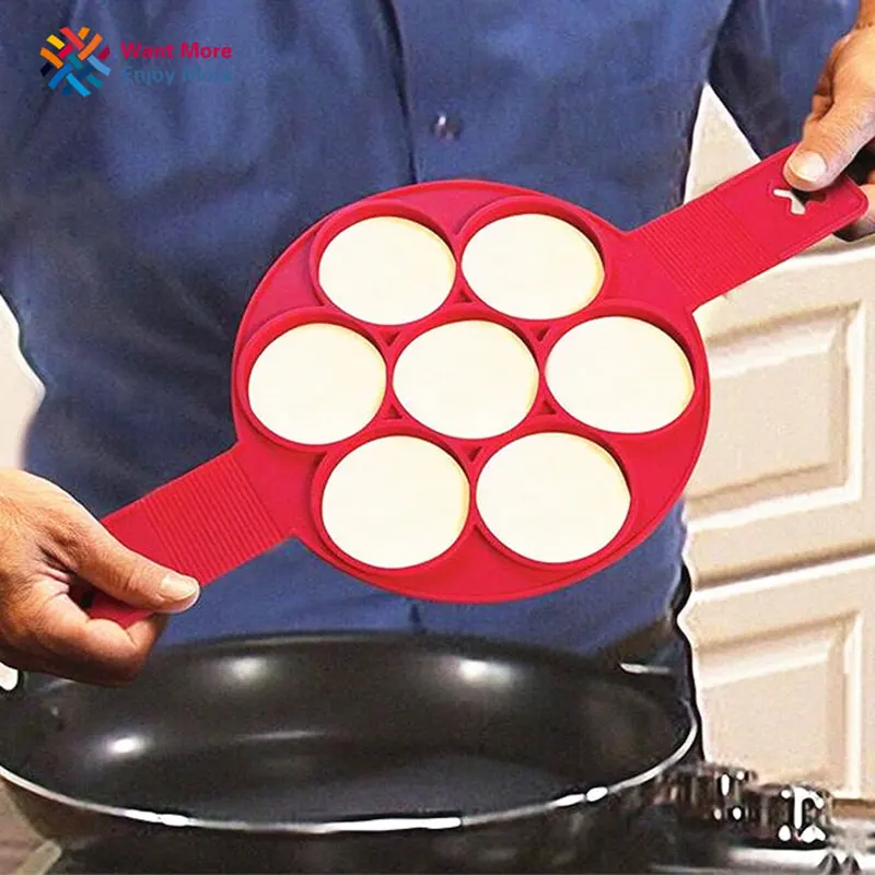 

7 Cavity Flippin' Nonstick Pancake Maker Egg Omelets Hash Browns Pancakes Fantastic Silicone Pancake flip Mold Pastry Tools