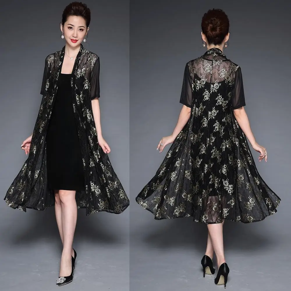 

Chinese style Elegant Mother long dress lace printed Twinset dress middle age ladies summer party dress Plus size vestidos XXXXL