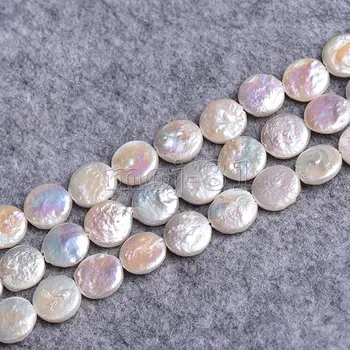 

new 3 Strands Genuine 12-13mm Natural Wite Freshwater Pearl Coin Gems Loose Beads 14"