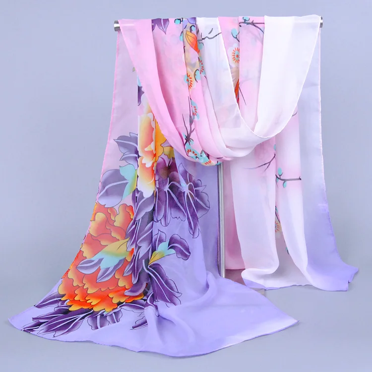 

New light, thin and fashionable chiffon scarf with rich and noble flowers sunscreen shawl air conditioner driving chiffon scarf
