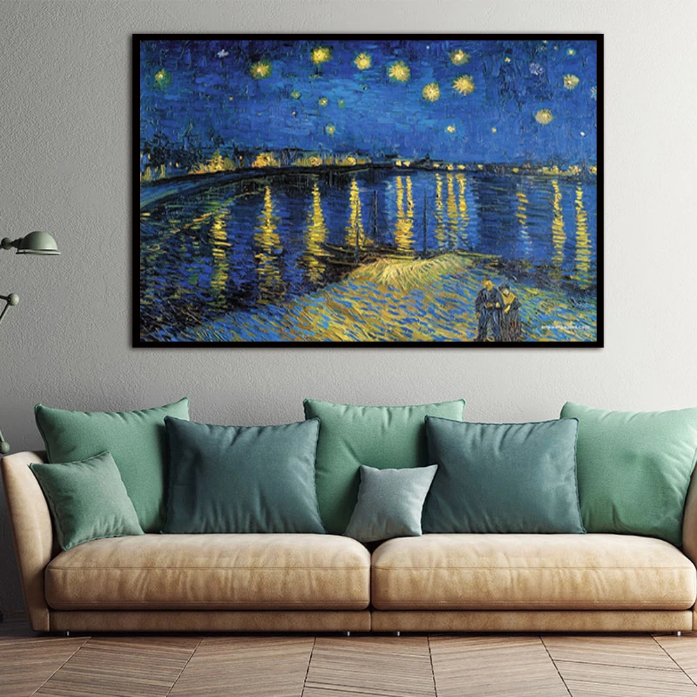 XX3256 Ван Гог звездное небо из rhone river Ночной пейзаж масло холст печати плакатов Импрессионизм большая стена фото домашнего декора