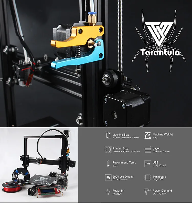 Dual Extruder Tarantula I3 Aluminium Extrusion 3d Printer Kit
