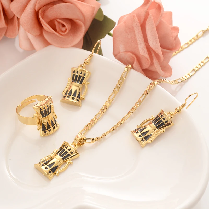 

crystal BAG drum Pendant Chain Necklaces Earrings Gold Color PNG Jewellery Set Papua New Guinea Wedding party women girls gifts