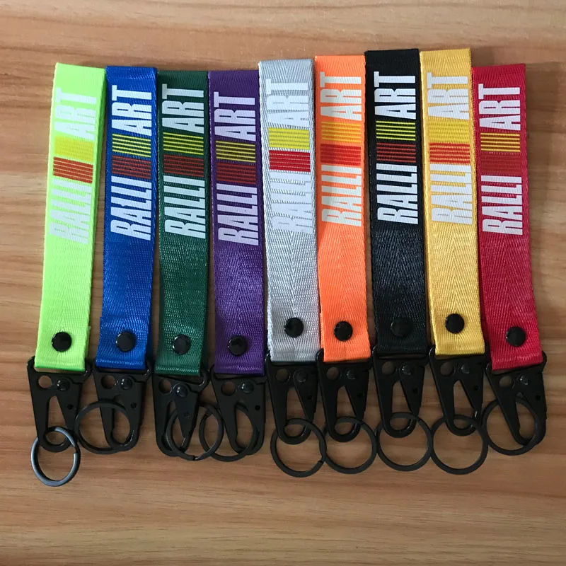 

Car Seat belt material nylon cloth keychain for RALLIART JDM Racing emblem for Mitsubishi honda toyota nissan ford accessories