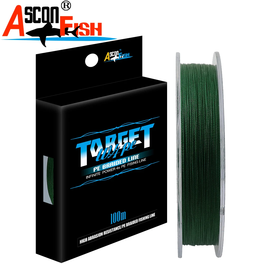 Ascon Fish 4 Strands Japan Ultra Strong Braided Fishing Line 100m for Cord Fishing Accessories 6-100LB Green 4 Wire Thread