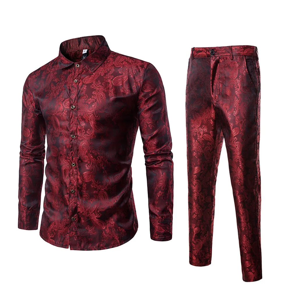 

Party Sexy Suit Men Set Wedding Wear Flower Shirt Slim Fit Pant Hip Hop Mens Casual Streetwear 2019 Vintage Floral Printed Sets