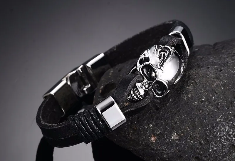 Мужские браслеты Mostyle из натуральной кожи с черепом в стиле панк и рок, браслеты из нержавеющей стали