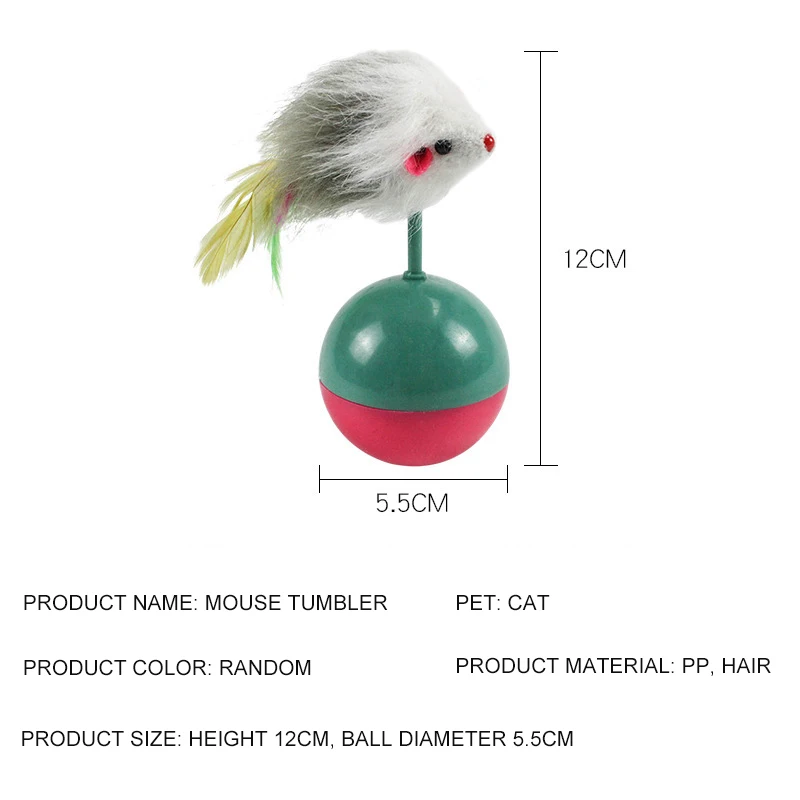 Cat Ball Interactive Cat Mouse Tumbler Toy Kitten Cat Hunt Toys Feather Plastic Play Balls for Catch Cats Supplies