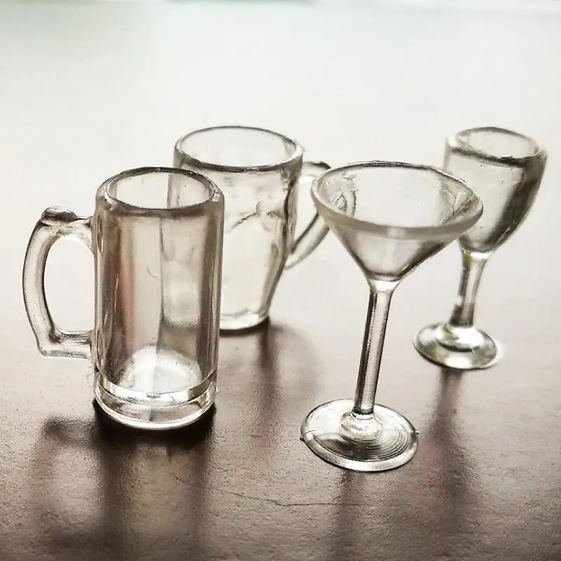 

4Pcs/Set Mini Transparent Drink Cups Tableware 1:12 Miniature Wine Beer Cup Decoration Glass Model Pretend Play Kitchenware Toy