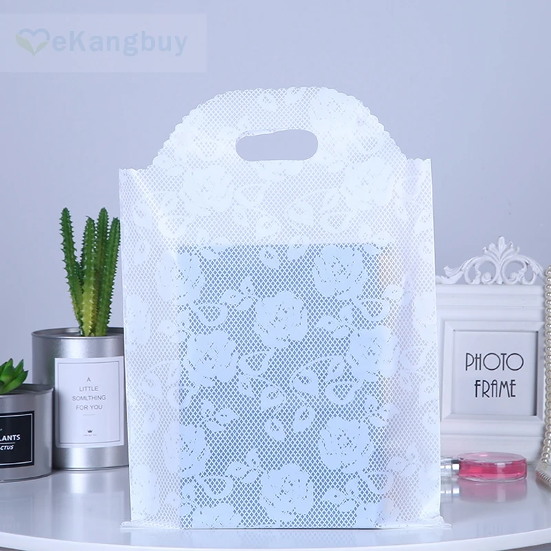 50pcs White Black Floral Thicken Plastic Carry Bag Gift Shopping Bags