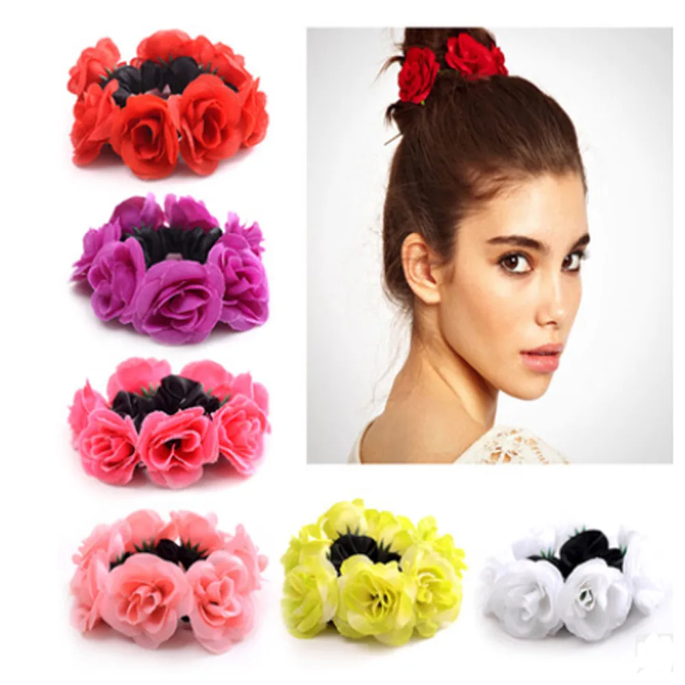 

New Women Ladies Gold Velvet Flower Hair Scrunchies Headwear Ponytail Holder Hair Ties Ropes Elastic Hair Bands m6