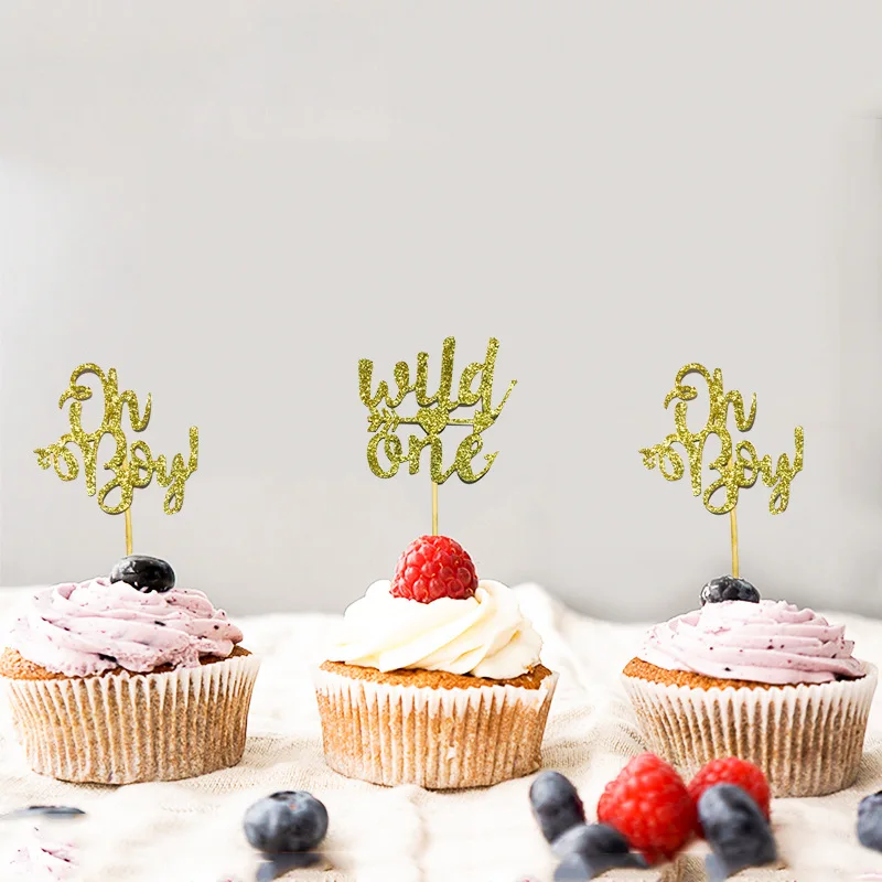10 шт./лот милый Золотой блестящий Декор на день рождения Oh Baby Boy Wild One Cake Topper Shower