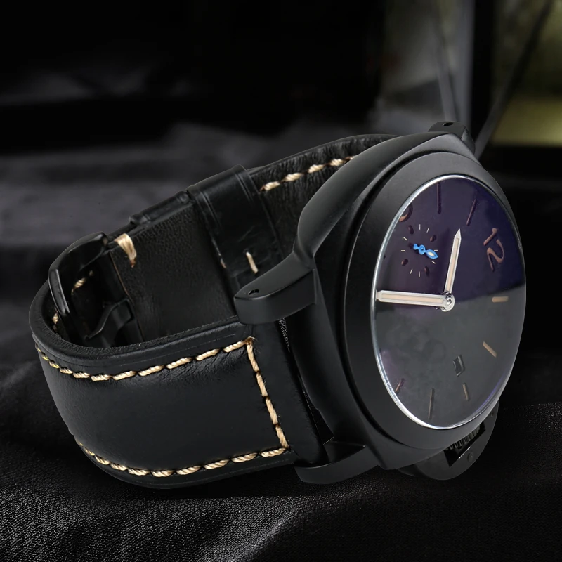 MAIKES Handmade Quality Cow Leather Watch Strap 22mm 24mm 26mm Watchbands Watch Bracelet Balck Watch Accessories For Panerai