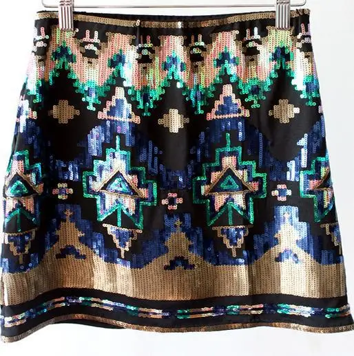 

Retro sequined women's mini skirt spell color short skirt