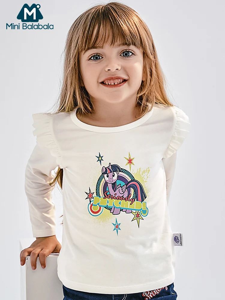 

Mini Balabala Kids Girls Ruffled Graphic Tops T-shirts Shirts Tees Long Sleeves Children Toddler Girls Autumn Clothes Clothing
