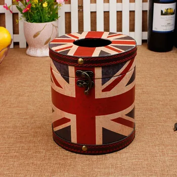 

Retro leather tissue box wood European leather drum roll holder smoke napkin holder creative napkin black paper wipes boxs