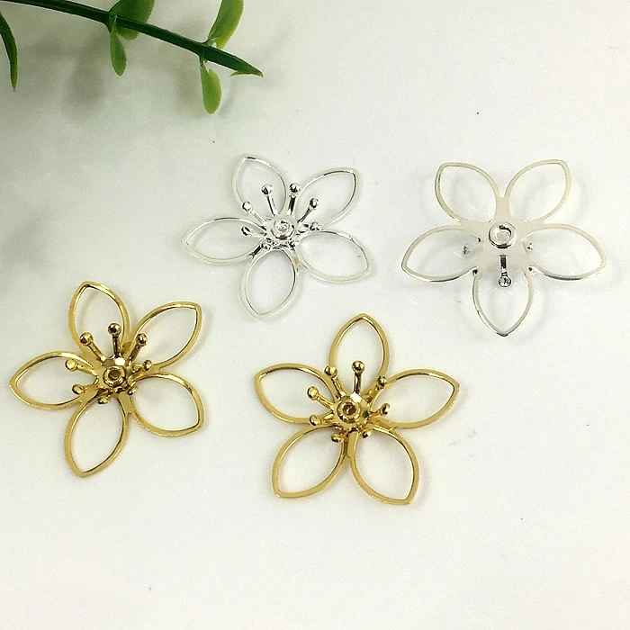 

50pcs/lot 23*4.5mm Mixed color Copper material Hollow Flower Connector for Head Charms for DIY Wedding Jewelry Findings Making