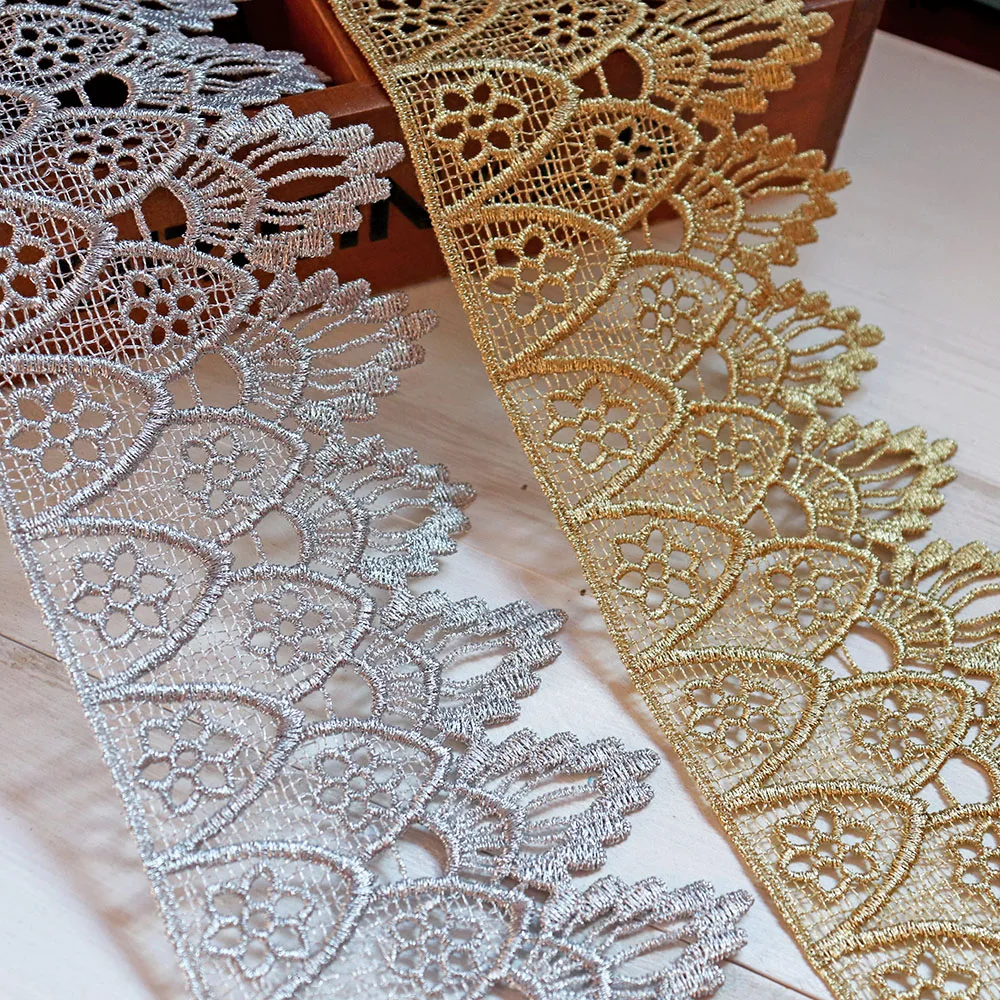 

Girl's Crown Gold Silver Water Soluble Embroidery Crown Flower Lace Trim Fabric Islamic Headscarf Hair Accessories DIY Crafts