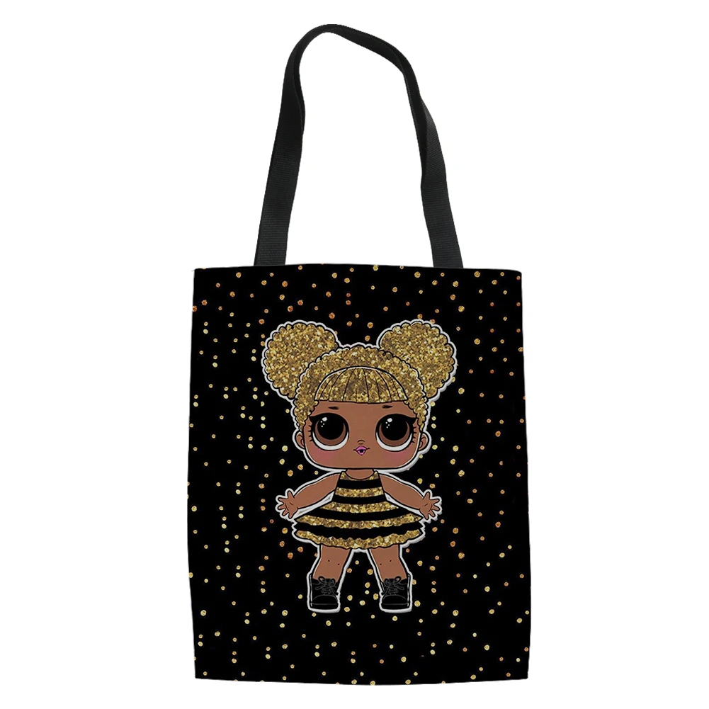 THIKIN Cartoon 5 Girls Doll Pattern Pink Shopper Bags Canvas Women Tote Shoulder Bag Reusable Shopping Bag Lovely Ladies Handbag