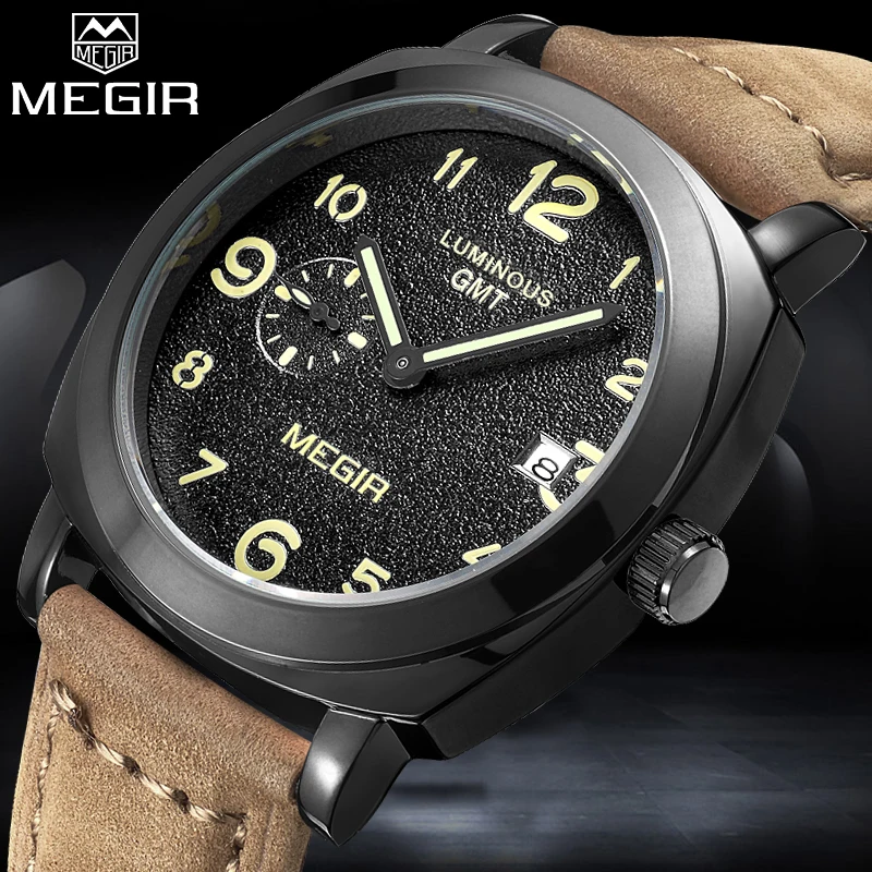 

MEGIR Casual Brand Mens Military Sport Watches Men Fashion Leather Quartz Watch Man Waterproof Analog Clock Relogio Masculino