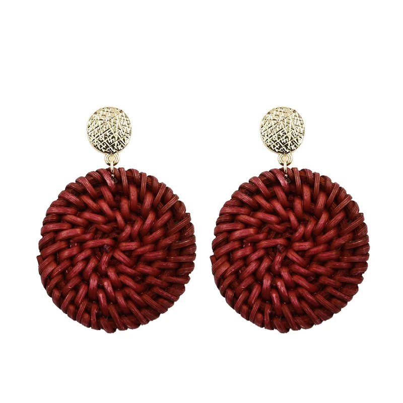 

Handmade Wicker Drop Earrings Rattan Woven Straw Earring For Women Red/Black Wooden Big Earing Boho Statement Jewelry