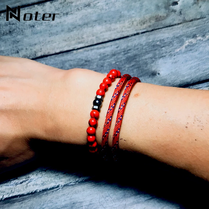 

New Design 2pcs Bracelet Homme Fashion Adjustable Braided String Braslet Natural 6mm Stone Braclet Summer Camping Jewelry