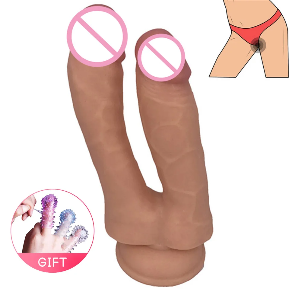 Silicone-Double-Head-Dildo-Suction-Cup-Dual-Real-Penis-Anal-Dildo-For-Both-Vagina-Anal-Realistic