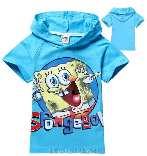 2014 New kids cartoon SpongeBob t shirt boys short sleve hooded t