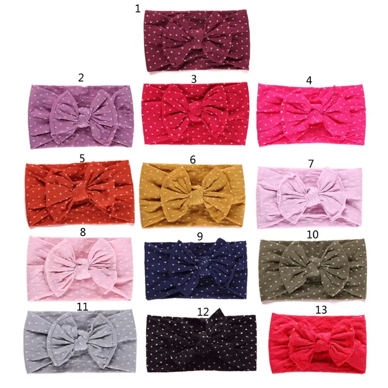 

1PCS New Baby Dot Width Nylon Headbands Two Sew Line Bow Headband Knot Nylon Headwear Turban Girls Hair Accesseries