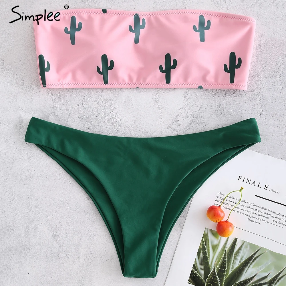 

Simplee Bandeau bikinis 2019 mujer Tropical leaves bathing suit women Yellow brazil bikini Push up swimsuit female Sexy tankini