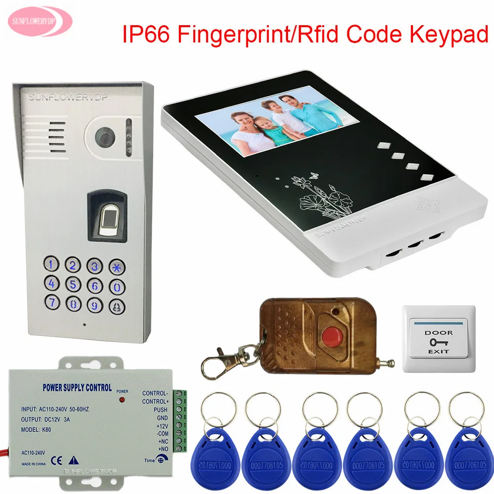 

Intercoms For Private Houses With Wireless Remote Control IP65 Waterproof 4.3" Color Video Intercom Fingerprint Rfid Keypad Kit