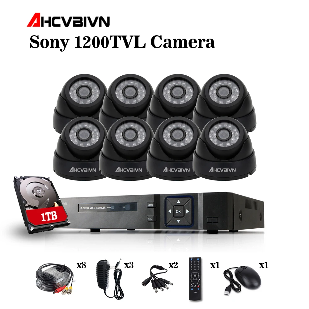 8CH CCTV система 1080P DVR 8 шт. 1200TVL CCD 1.0MP ИК Крытый Открытый купольная камера домашняя