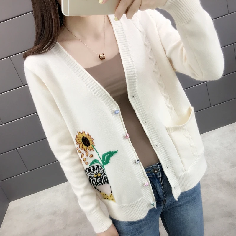 ^Cheap Room 119313, Row 10, Row 2) Short-sleeved embroidered pocket knitted cardigan 42