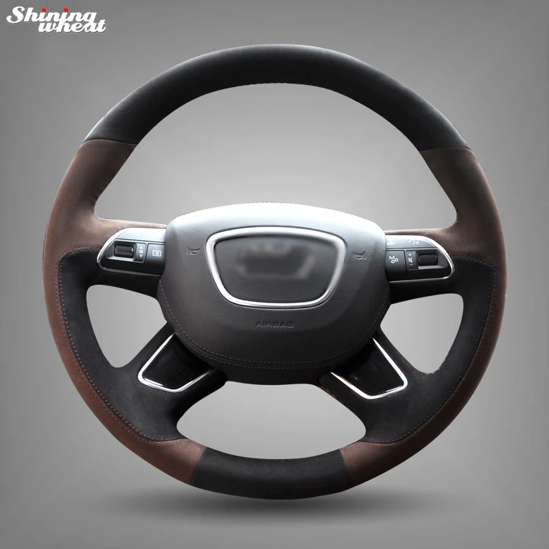 Shining Wheat Handstitched Black Brown Suede Steering Wheel Cover For