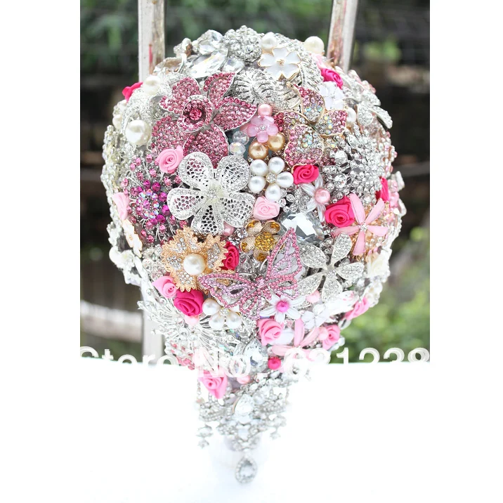 

EMS Free Shipping,Pink bridal jewelry holding flowers, teardrop-shaped brooch luxury bridal bouquet, pink wedding preferred
