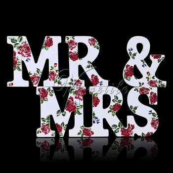 

1 Set Floral "Mr & Mrs'' Wooden Letters Wedding Home Standing Decor Table Sign free shipping