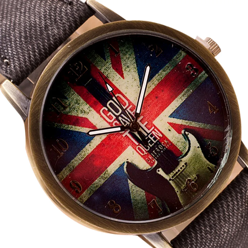 Часы Reloj hombre с британским флагом и рисунком гитары женские часы цифровым