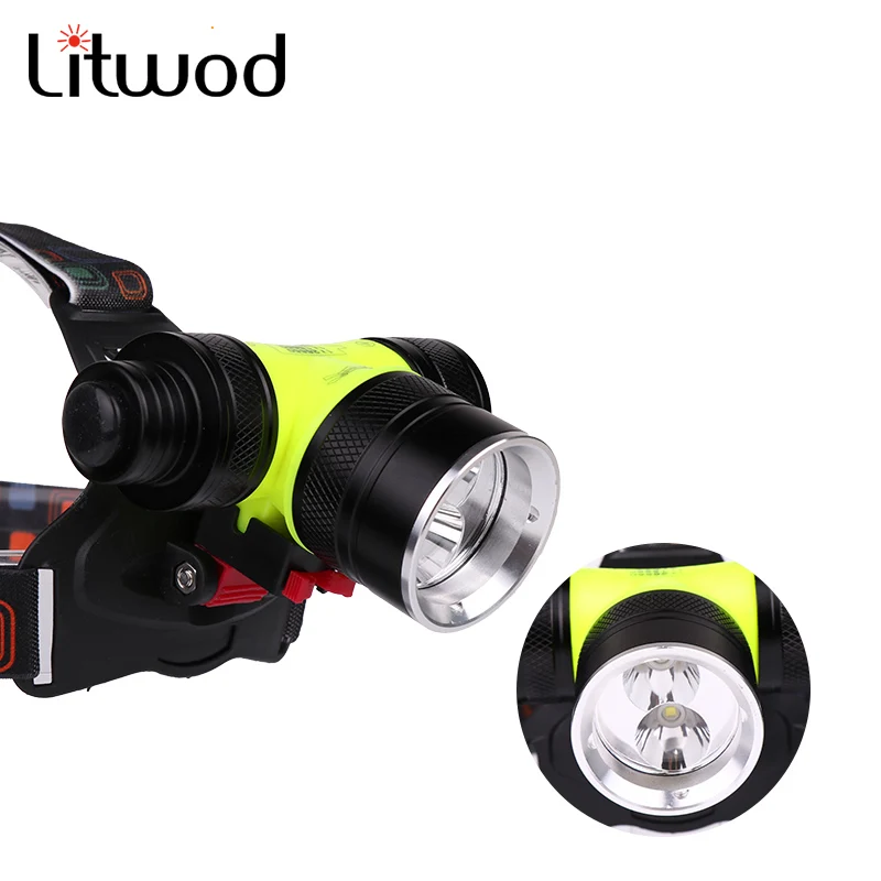 Litwod z20D802 CREE XM-L T6 светодиодный налобный фонарь для дайвинга 18650 аккумулятор Головной фонарь подводный налобный фонарь белый и желтый цвет светильник