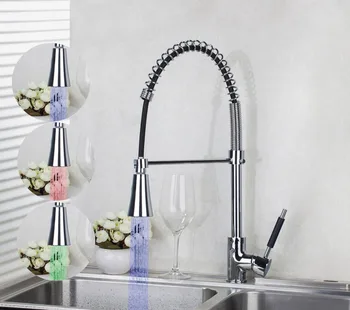 

LED Colors Changing 540mm 8538-2 Chrome Kitchen Pull Out Down Brass Swivel Vessel Sink Mixer Tap Kitchen Faucet