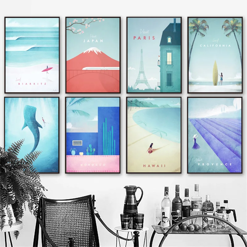 

London Paris Japan Miami California Hawaii Wall Art Canvas Painting Nordic Poster And Prints Wall Pictures For Living Room Decor